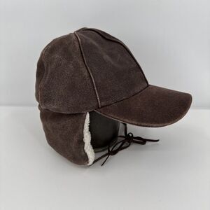 Mad‎ Bomber Distressed Leather Hat With Flaps Size M Men's Brown Recycled